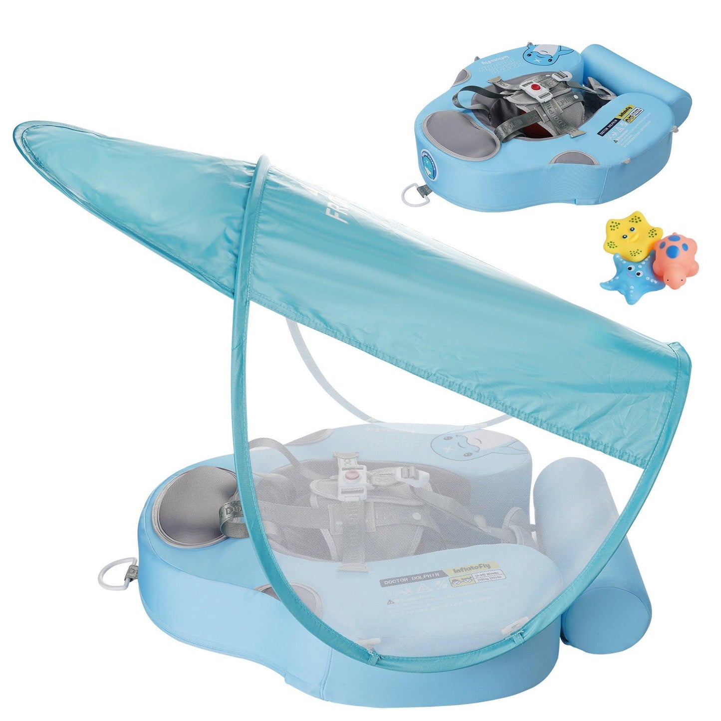 Blue UV Sunshade Baby Swim Float - INFLATEFLY