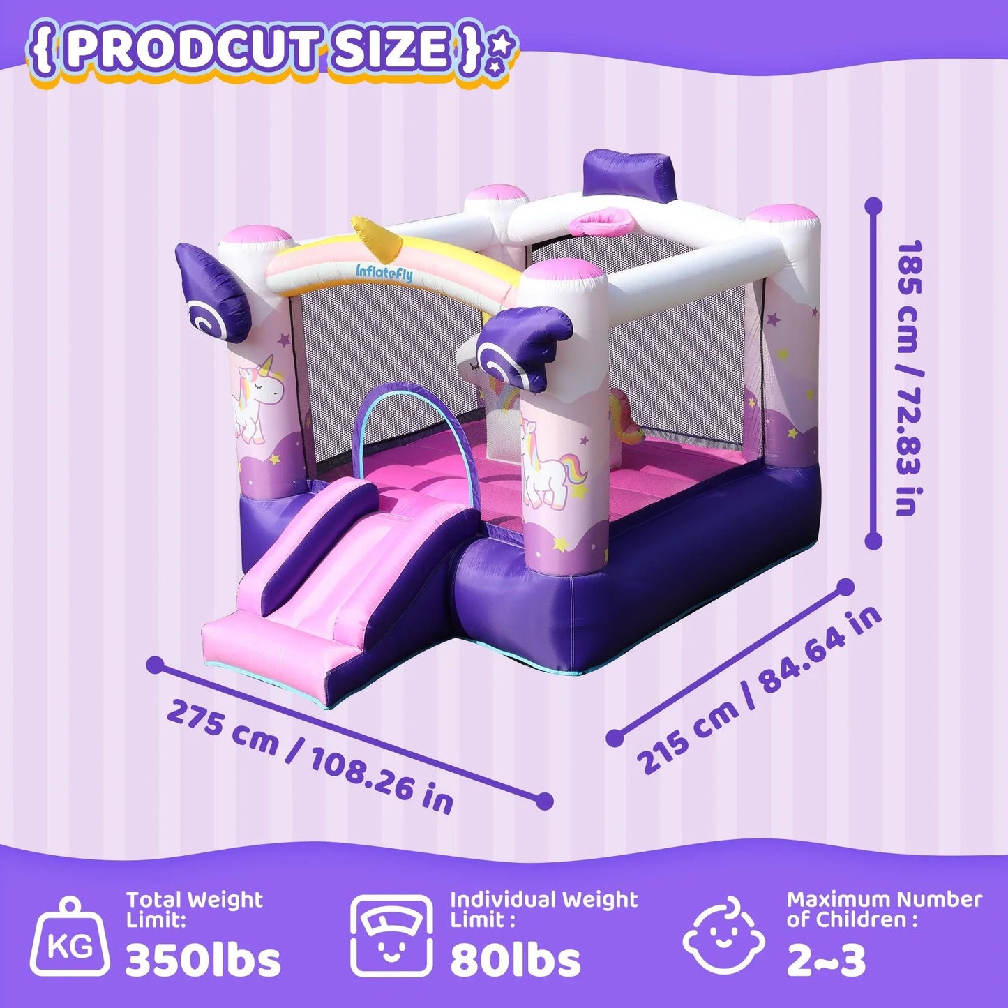Unicorn Bounce House - Size Description