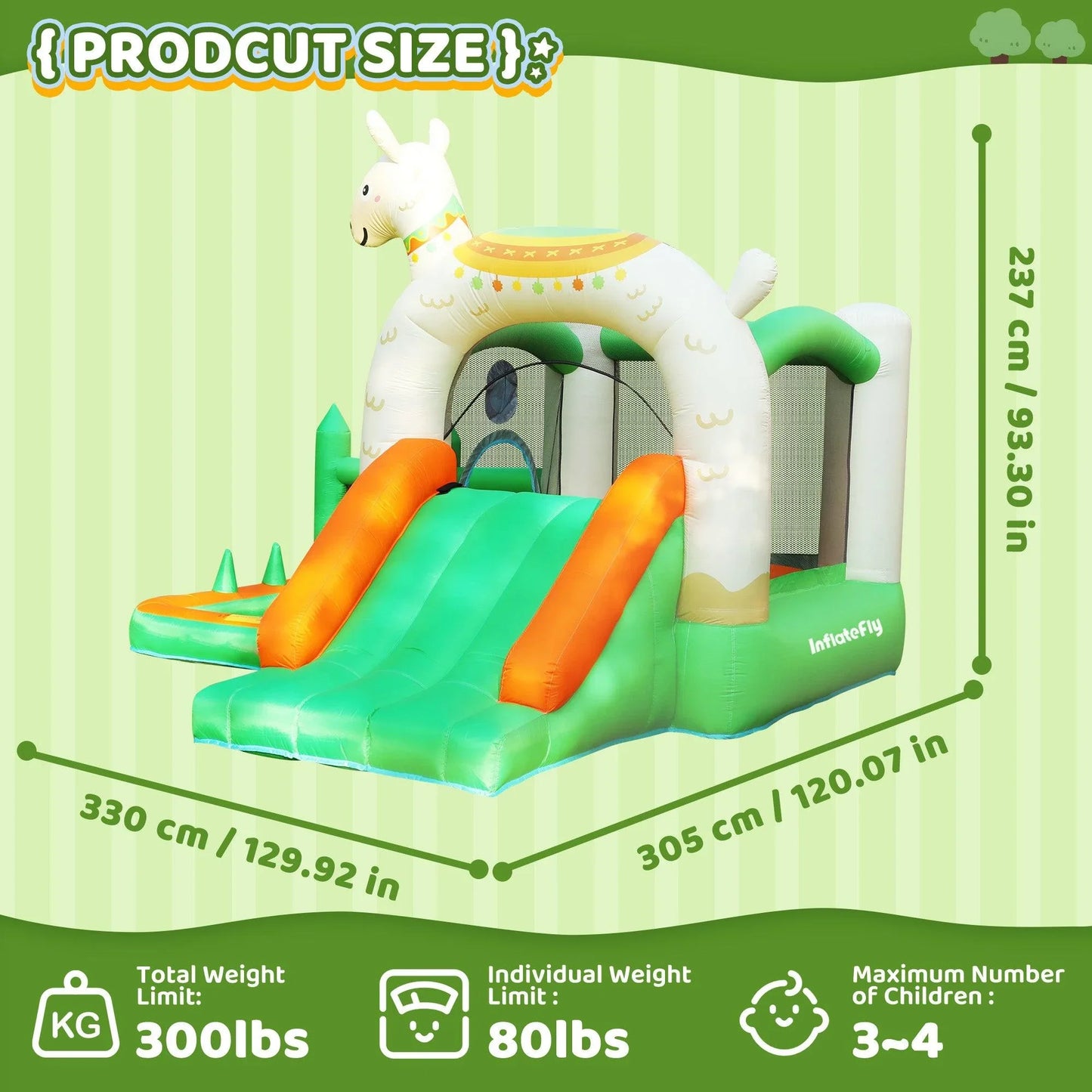 Alpaca Theme Bouncy Castle Size Description