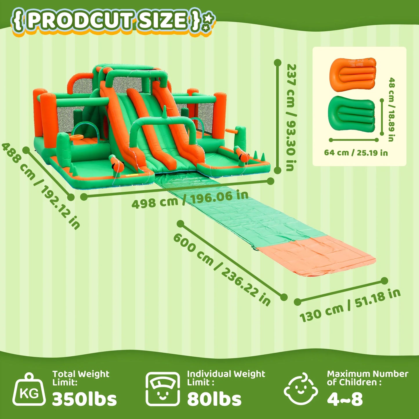 Waterslide Bouncy House Water Park - Size Description