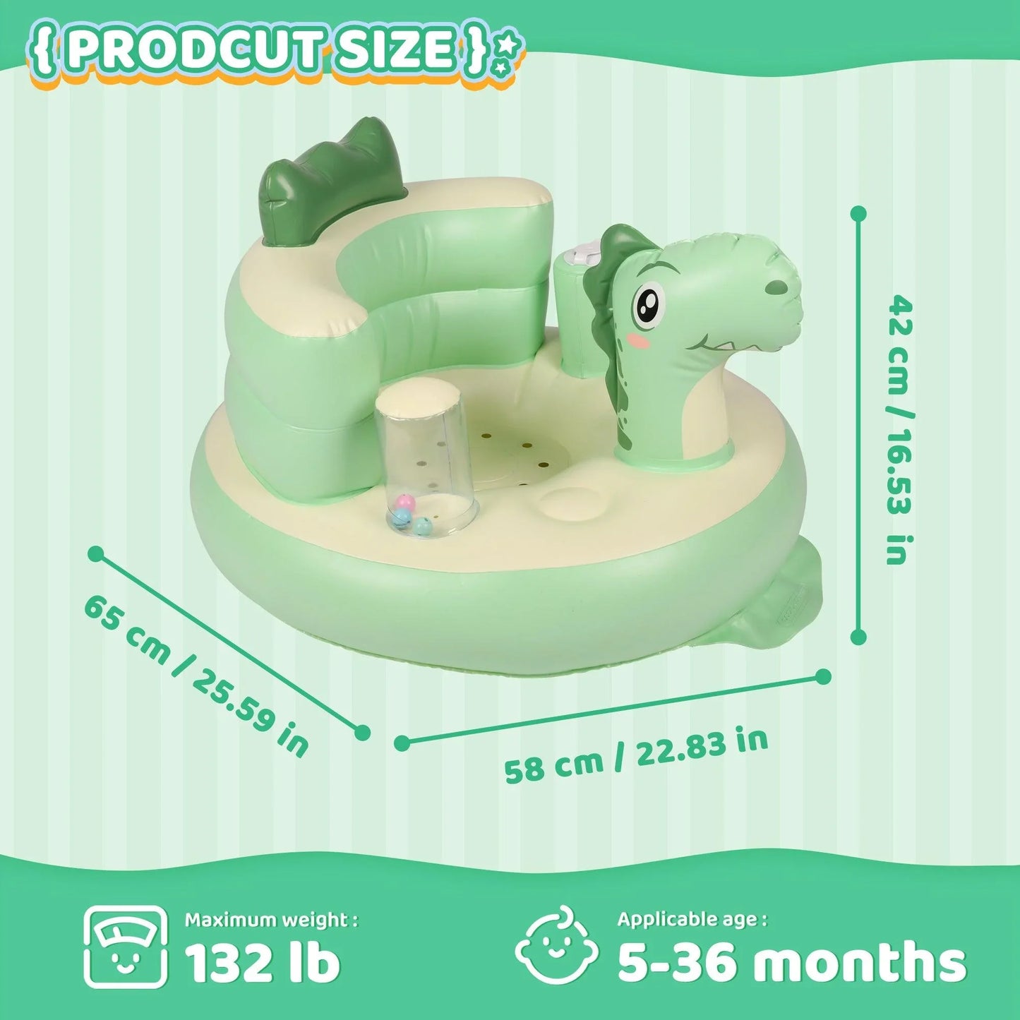 Dinosaur Inflatable Baby Seat Size Description
