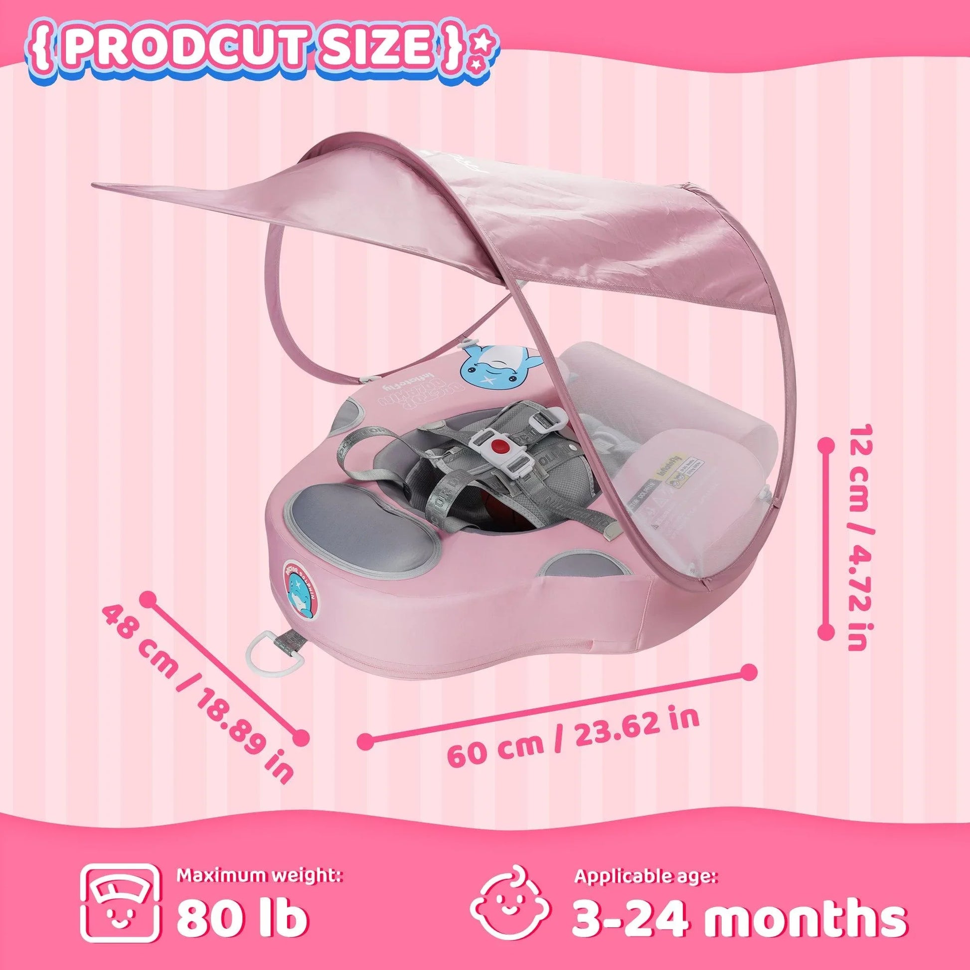 Pink UV Sunshade Baby Swim Float - Size Description