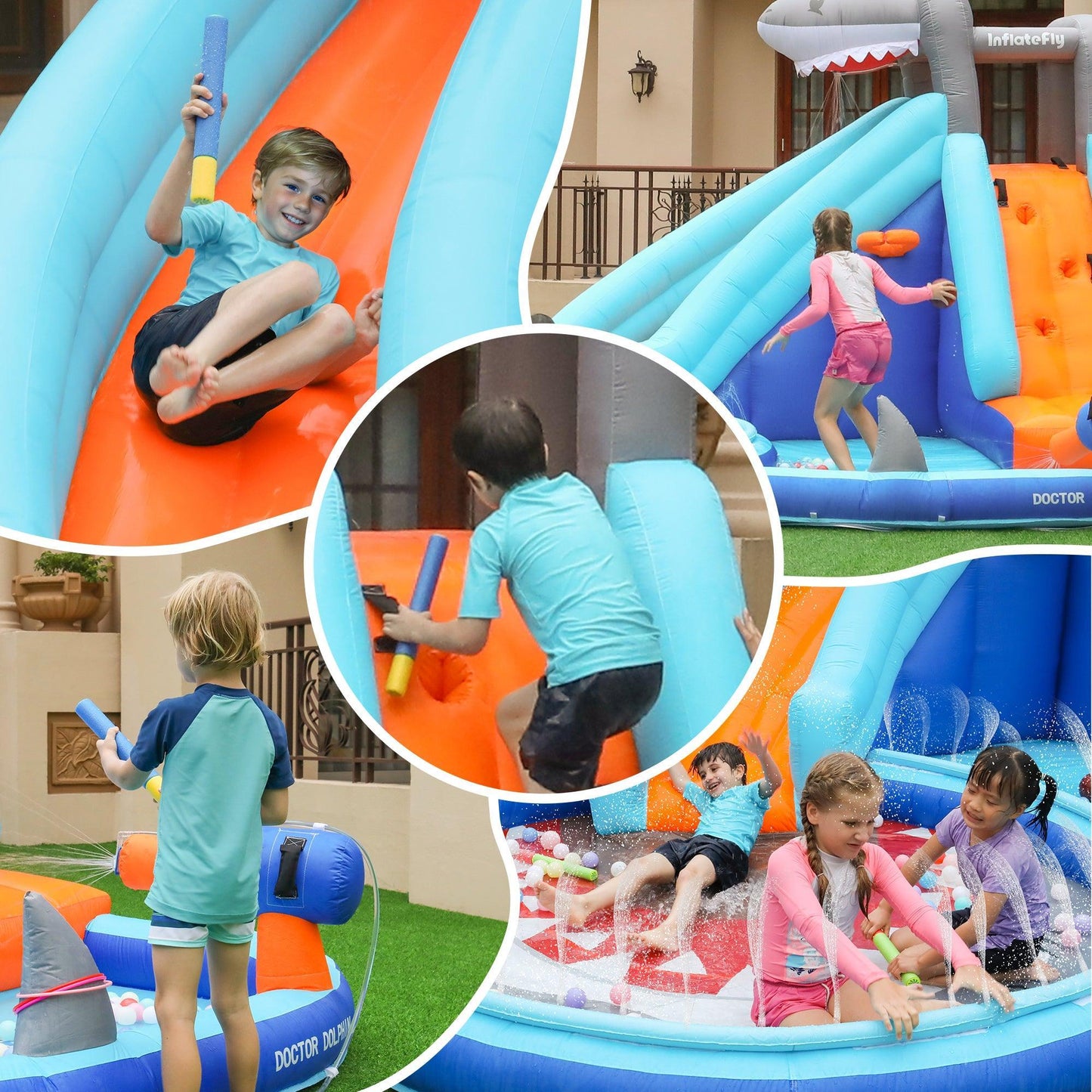 Shark Waterslide with Sprinkler Pool