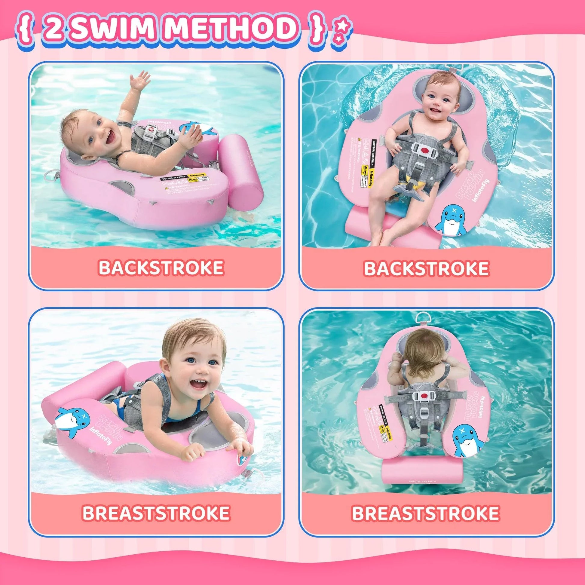 Pink UV Sunshade Baby Swim Float - INFLATEFLY