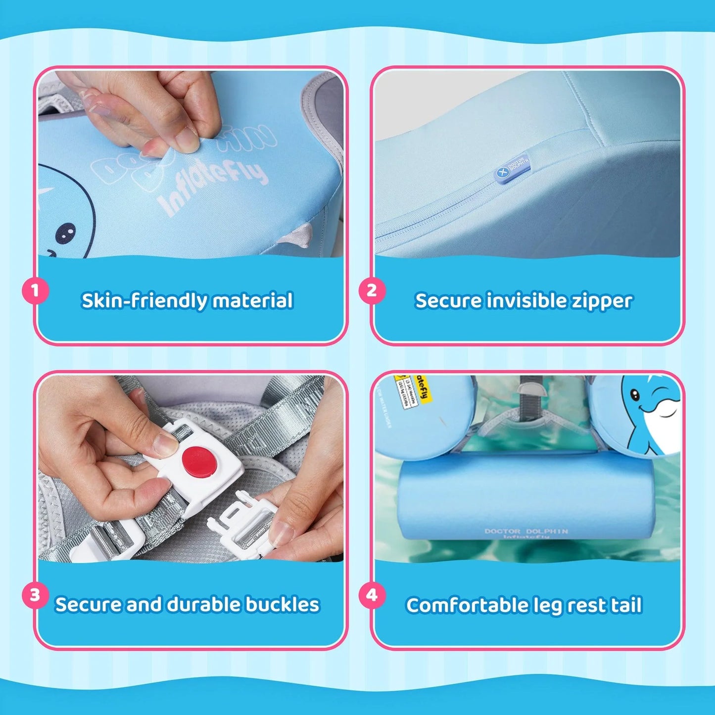 Blue UV Sunshade Baby Swim Float - Detailed Photos