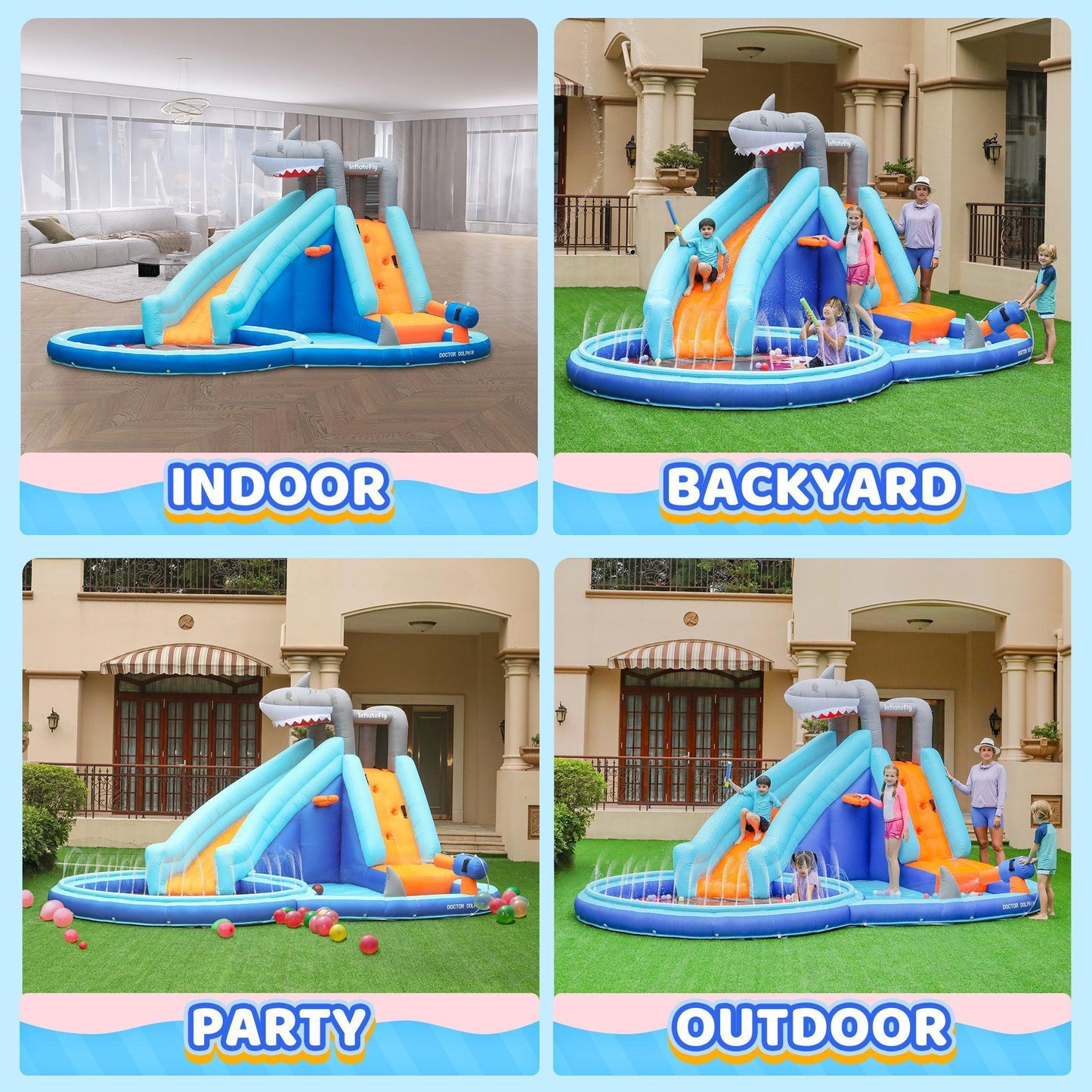 Shark Waterslide with Sprinkler Pool