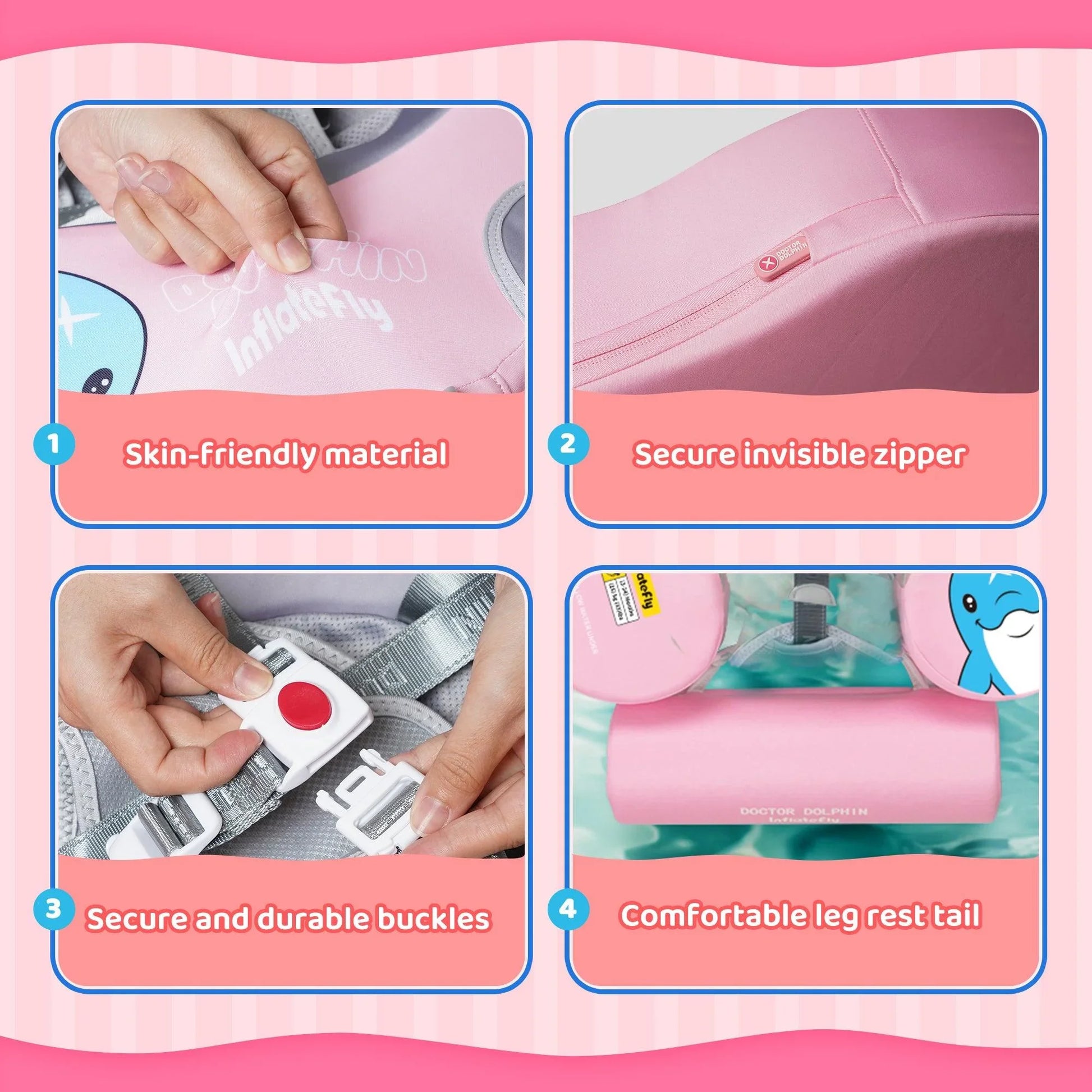 Pink UV Sunshade Baby Swim Float - Detailed Photos