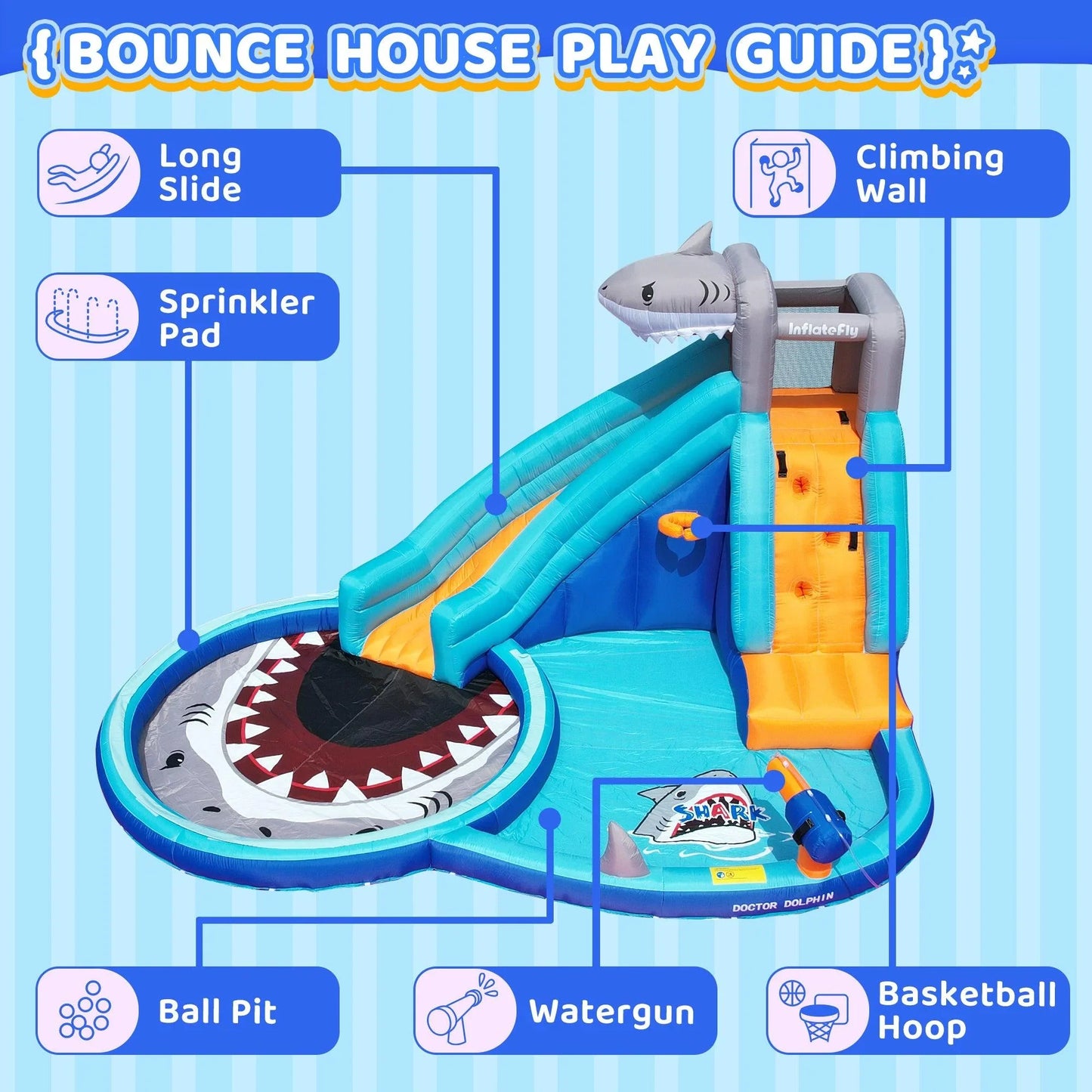 Shark Waterslide with Sprinkler Pool