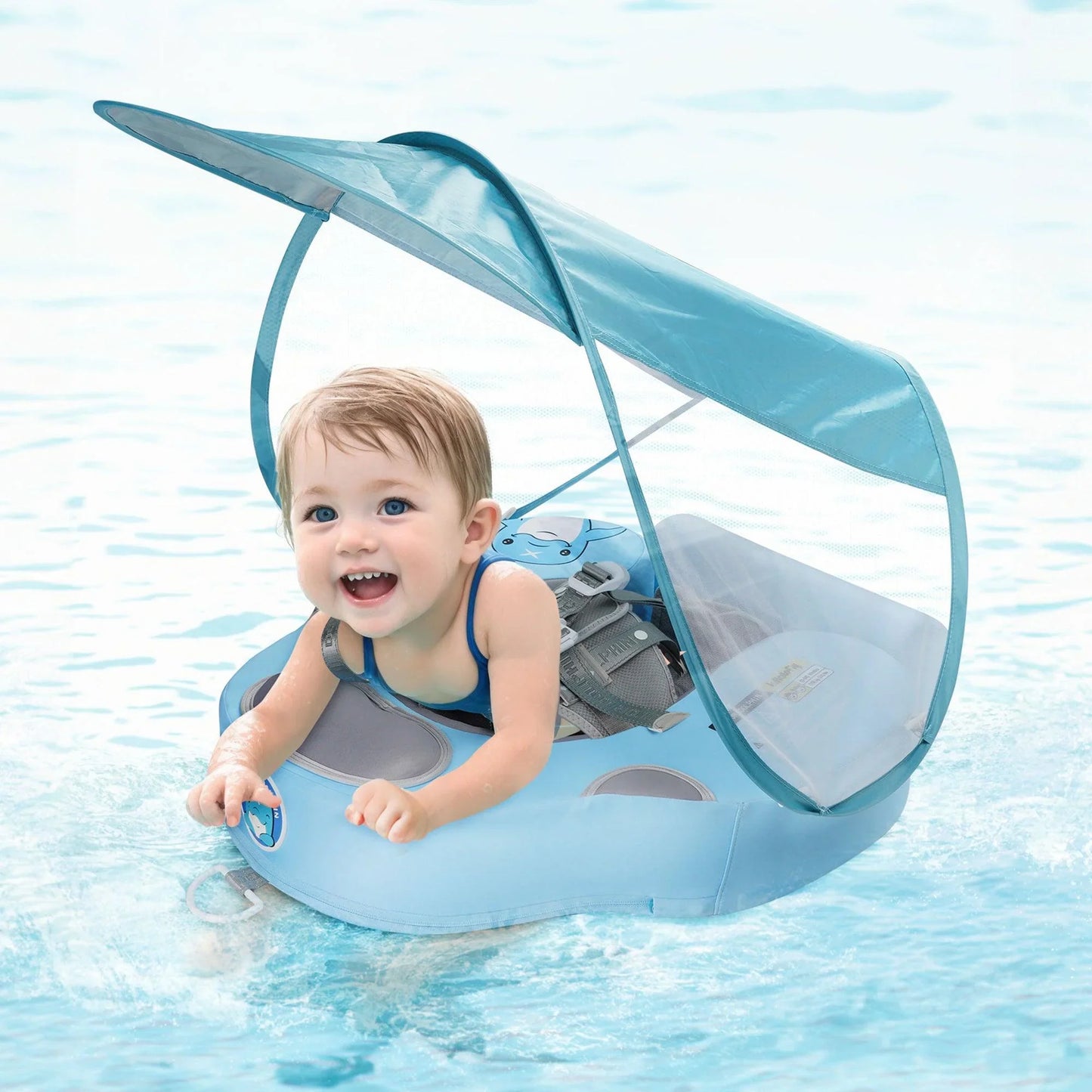 Blue UV Sunshade Baby Swim Float - INFLATEFLY