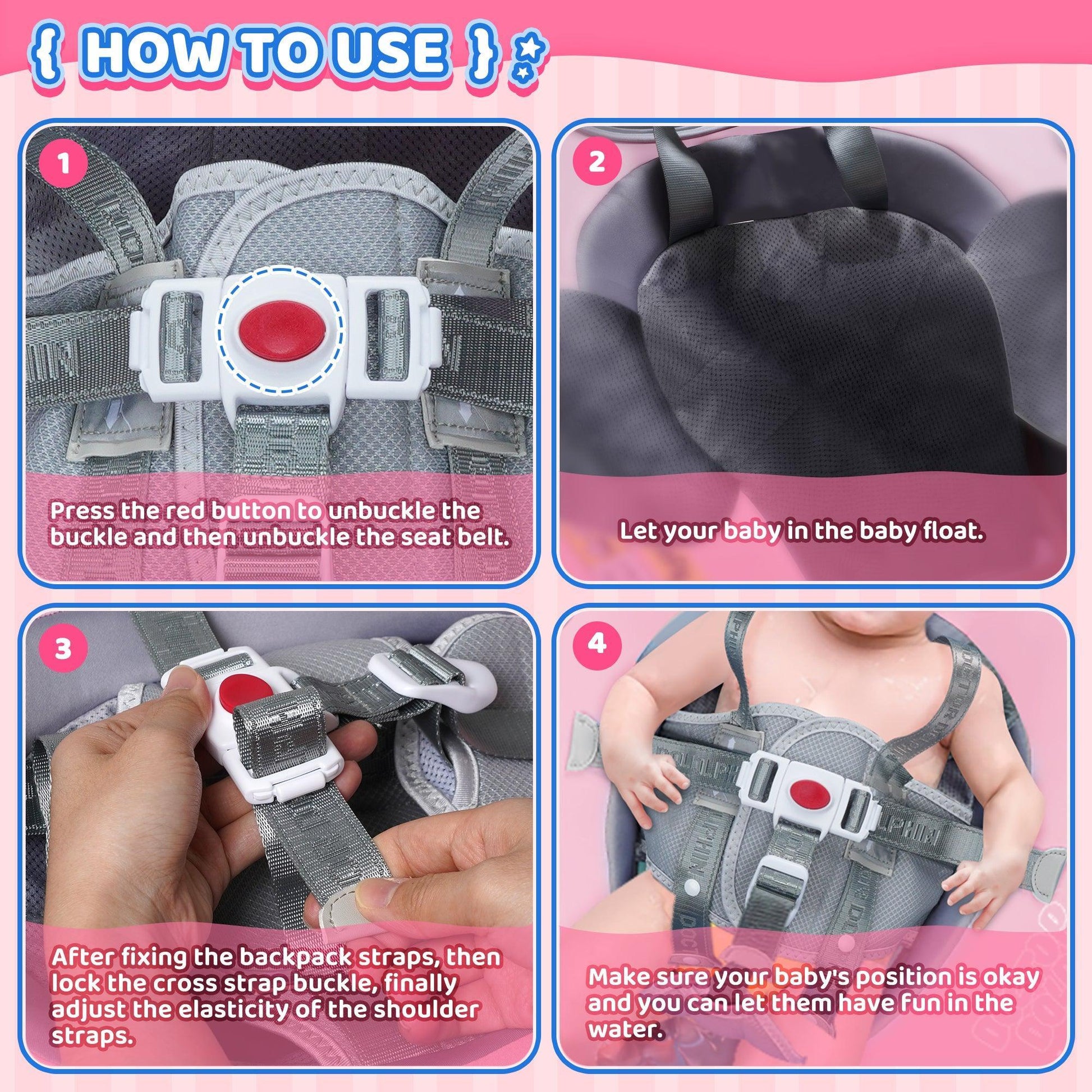 Pink UV Sunshade Baby Swim Float - How to use