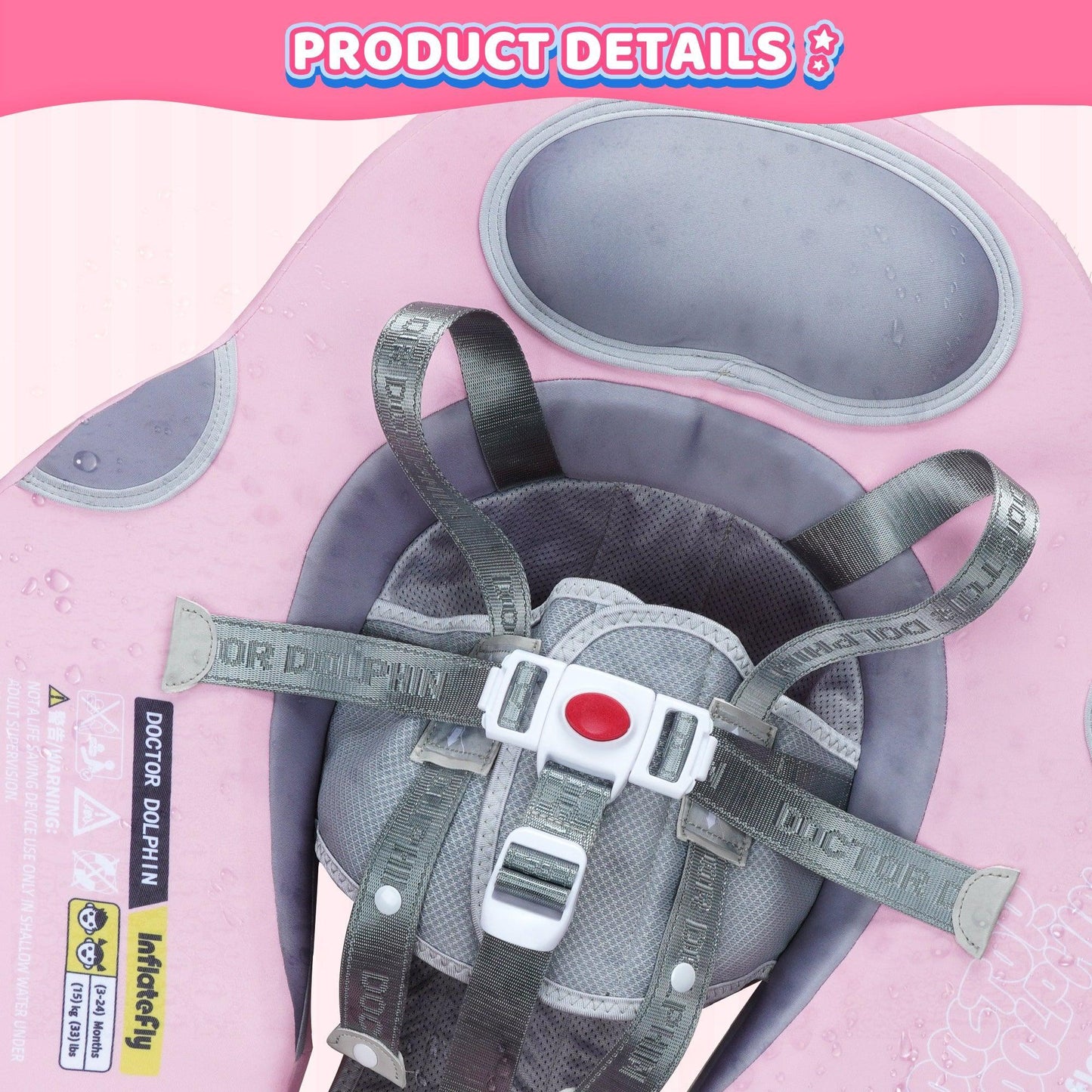 Pink UV Sunshade Baby Swim Float - INFLATEFLY