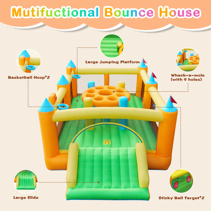 INFLATEFLY Inflatable Bounce House Whack-a-Mole Game, Large Slide, Bouncing Area, 2 Basketball Hoops, 2 Sticky Targets, for Ages 3-8 18 x 11 x 6.6 ft