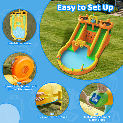 INFLATEFLY Inflatable Water Slide, 10 in 1 Multifunctional Water Park for Kids Backyard with Double Slides, Climbing Wall,2 Basketball Hoop,Dual Water Cannons, Inflatable Water Bounce House with Blower