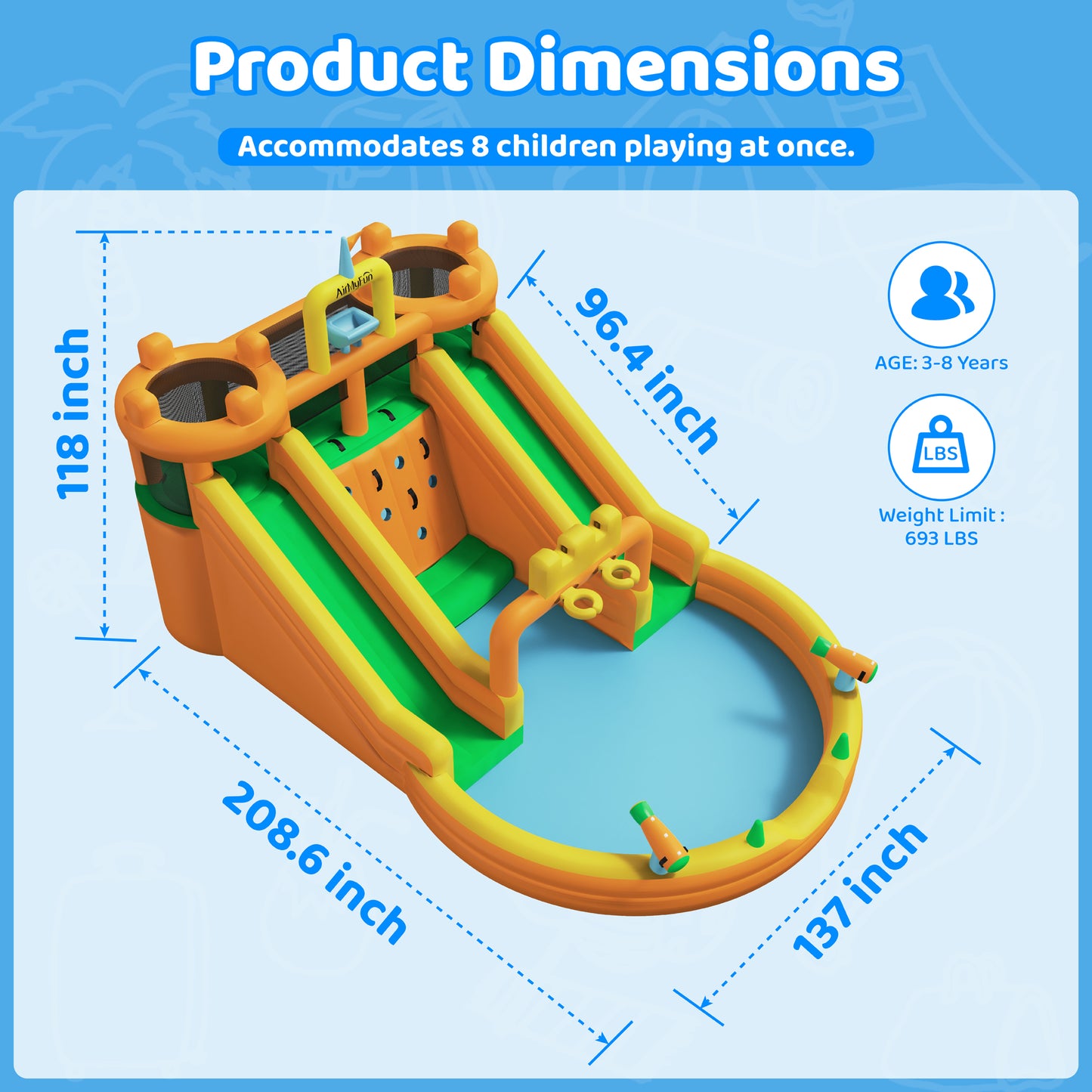 INFLATEFLY Inflatable Water Slide, 10 in 1 Multifunctional Water Park for Kids Backyard with Double Slides, Climbing Wall,2 Basketball Hoop,Dual Water Cannons, Inflatable Water Bounce House with Blower