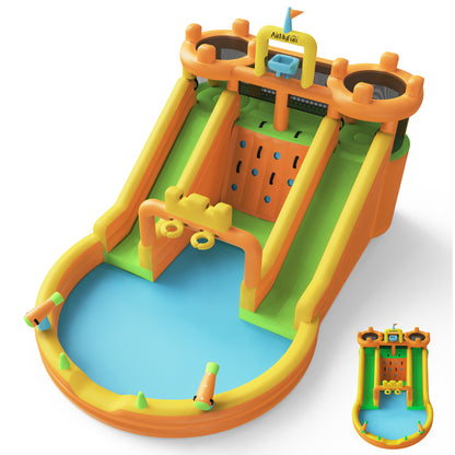 INFLATEFLY Inflatable Water Slide, 10 in 1 Multifunctional Water Park for Kids Backyard with Double Slides, Climbing Wall,2 Basketball Hoop,Dual Water Cannons, Inflatable Water Bounce House with Blower