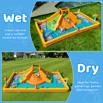 INFLATEFLY Inflatable Bounce House, Double Water Slide Bounce House with Climbing Wall, Jumping, Water Gun, Splash Pool, Basketball Hoop, Muti-functional Water Park for Kids Indoor Outdoor Backyard