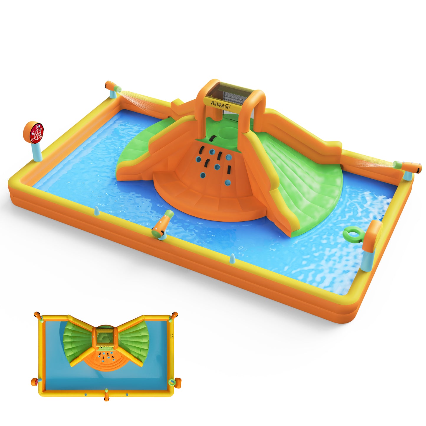 INFLATEFLY Inflatable Bounce House, Double Water Slide Bounce House with Climbing Wall, Jumping, Water Gun, Splash Pool, Basketball Hoop, Muti-functional Water Park for Kids Indoor Outdoor Backyard