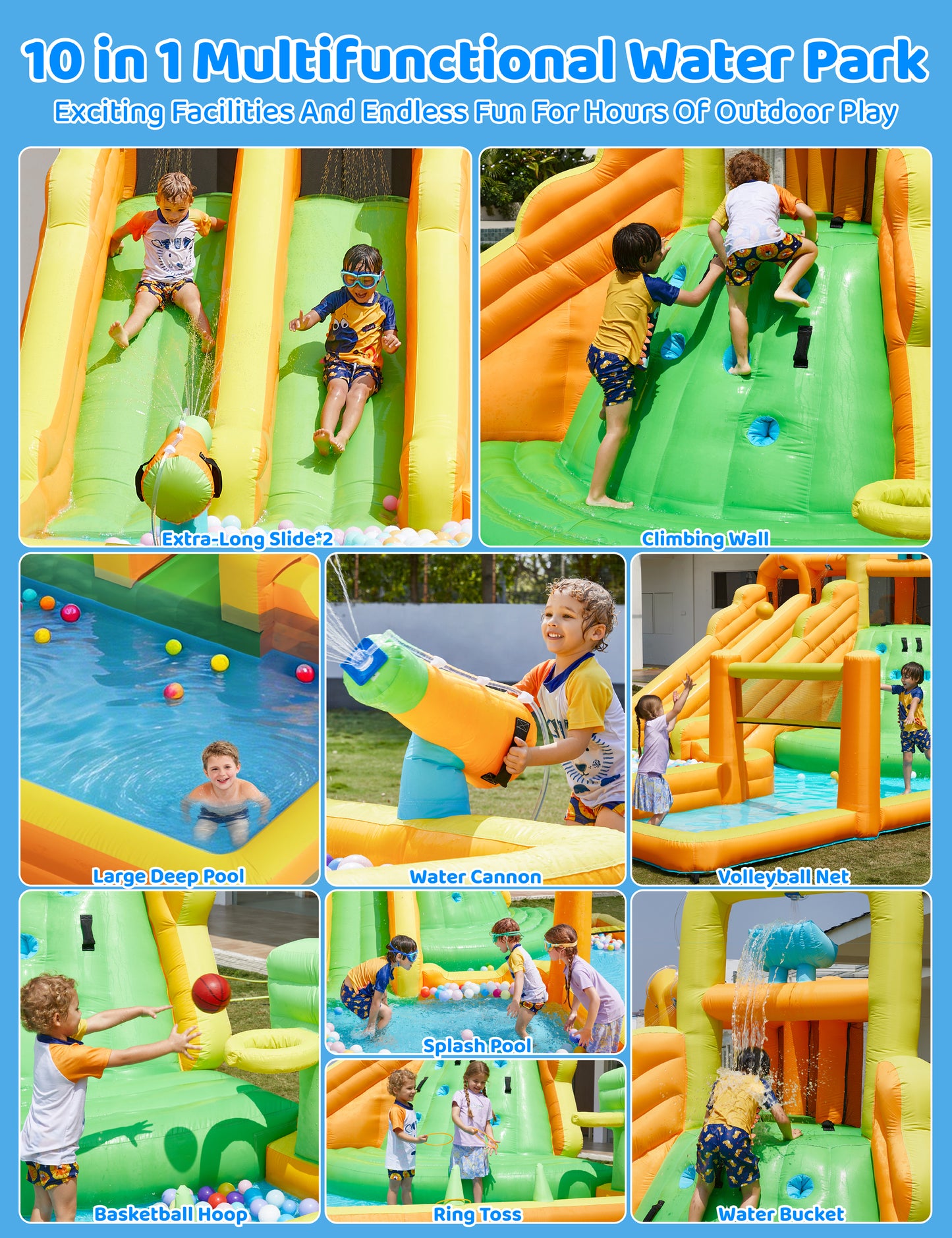 INFLATEFLY Inflatable Water Slide,11 IN 1 Inflatable Bounce House With Dual Slide,Pool, Basketball Hoop, Water Cannon, Climbing Wall, Large Kid Water Park For Backyard Activity,Outdoor Water Play Toy