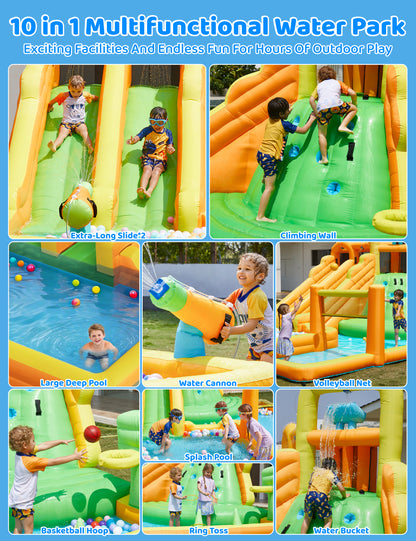 INFLATEFLY Inflatable Water Slide,11 IN 1 Inflatable Bounce House With Dual Slide,Pool, Basketball Hoop, Water Cannon, Climbing Wall, Large Kid Water Park For Backyard Activity,Outdoor Water Play Toy