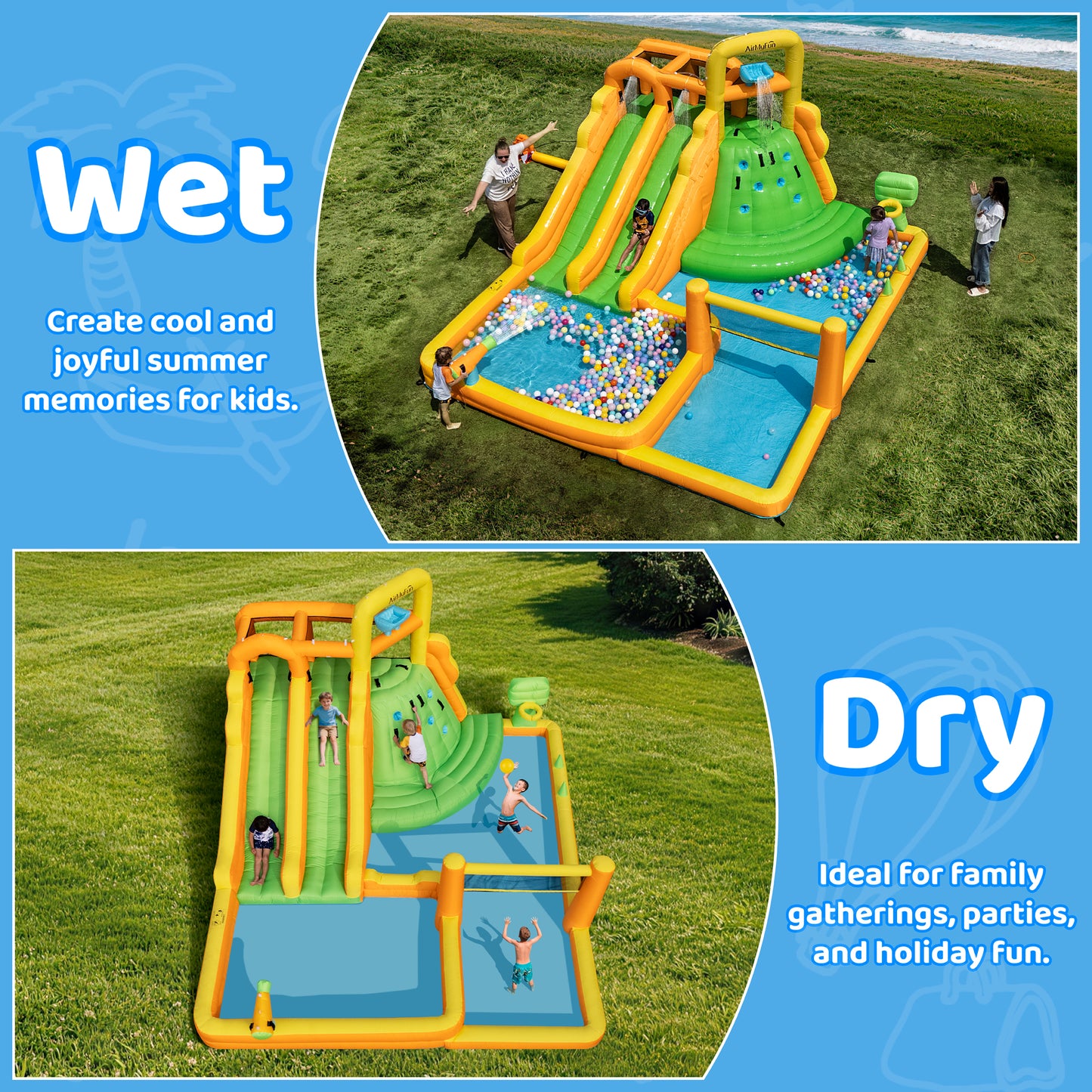 INFLATEFLY Inflatable Water Slide,11 IN 1 Inflatable Bounce House With Dual Slide,Pool, Basketball Hoop, Water Cannon, Climbing Wall, Large Kid Water Park For Backyard Activity,Outdoor Water Play Toy