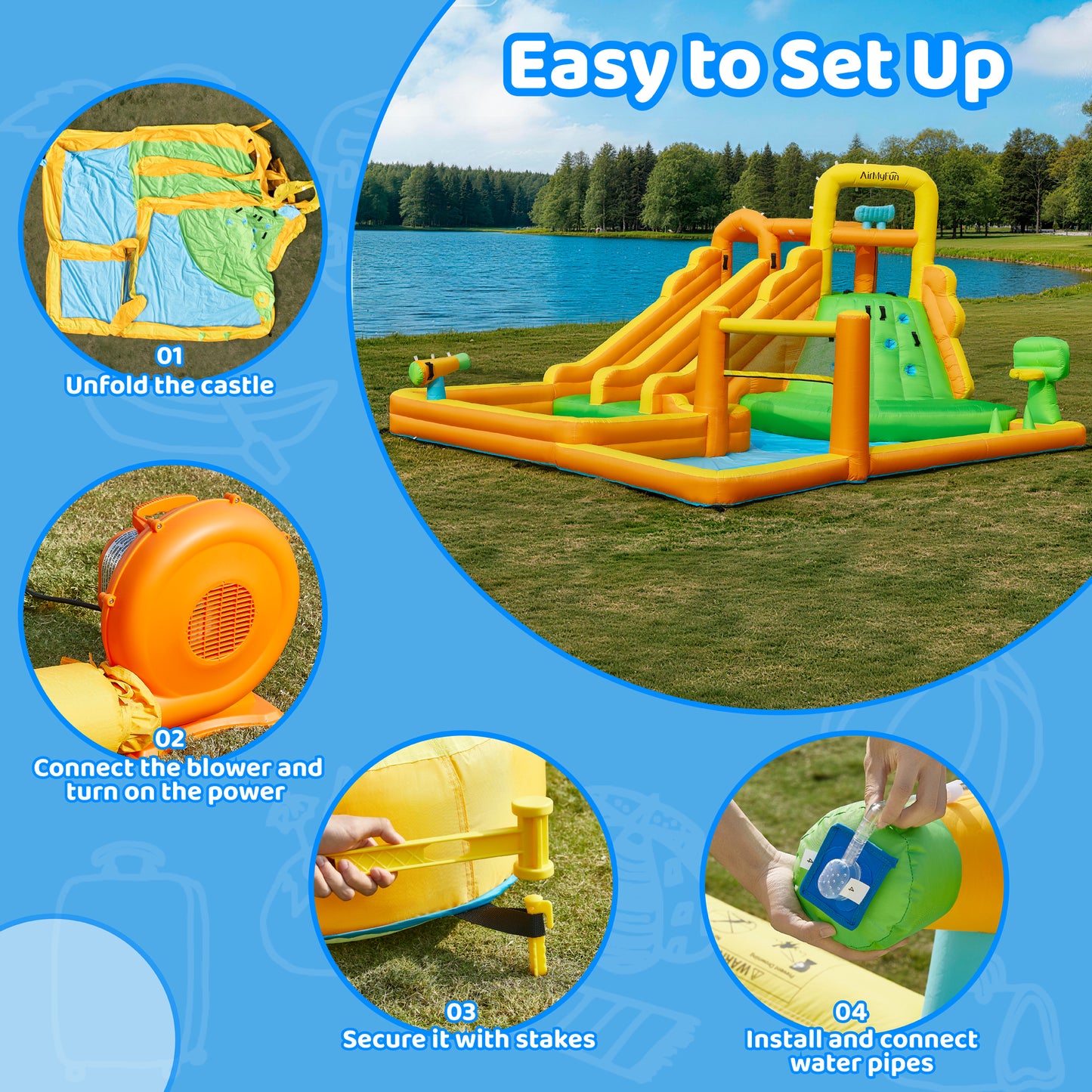 INFLATEFLY Inflatable Water Slide,11 IN 1 Inflatable Bounce House With Dual Slide,Pool, Basketball Hoop, Water Cannon, Climbing Wall, Large Kid Water Park For Backyard Activity,Outdoor Water Play Toy