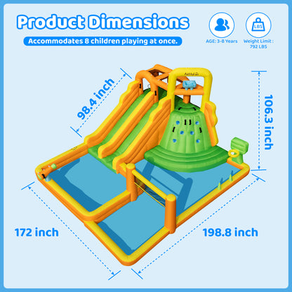 INFLATEFLY Inflatable Water Slide,11 IN 1 Inflatable Bounce House With Dual Slide,Pool, Basketball Hoop, Water Cannon, Climbing Wall, Large Kid Water Park For Backyard Activity,Outdoor Water Play Toy