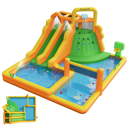 INFLATEFLY Inflatable Water Slide,11 IN 1 Inflatable Bounce House With Dual Slide,Pool, Basketball Hoop, Water Cannon, Climbing Wall, Large Kid Water Park For Backyard Activity,Outdoor Water Play Toy