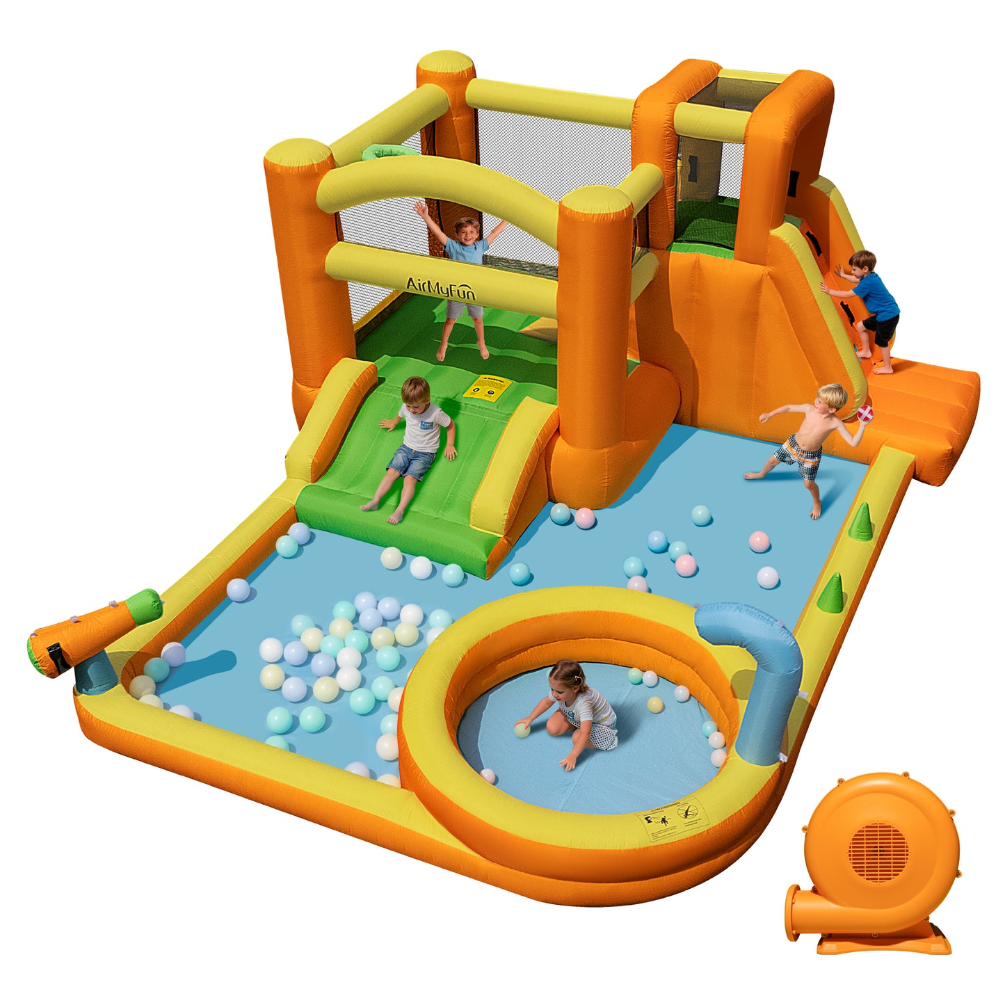 INFLATEFLY Inflatable Water Slide, 9-in-1 Bounce House Water Park with Trampoline, Pool, Climbing Wall, Water Cannon, Slides and Basketball Hoop, Kid Bouncy Castle for Outdoor Indoor Backyard Fun