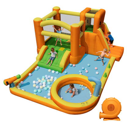 INFLATEFLY Inflatable Water Slide, 9-in-1 Bounce House Water Park with Trampoline, Pool, Climbing Wall, Water Cannon, Slides and Basketball Hoop, Kid Bouncy Castle for Outdoor Indoor Backyard Fun