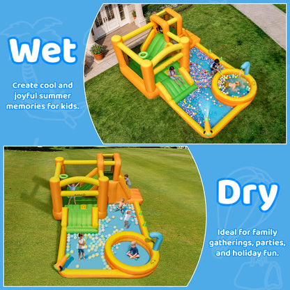 INFLATEFLY Inflatable Water Slide, 9-in-1 Bounce House Water Park with Trampoline, Pool, Climbing Wall, Water Cannon, Slides and Basketball Hoop, Kid Bouncy Castle for Outdoor Indoor Backyard Fun