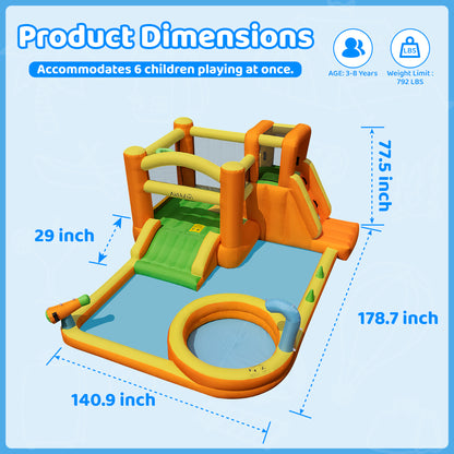 INFLATEFLY Inflatable Water Slide, 9-in-1 Bounce House Water Park with Trampoline, Pool, Climbing Wall, Water Cannon, Slides and Basketball Hoop, Kid Bouncy Castle for Outdoor Indoor Backyard Fun