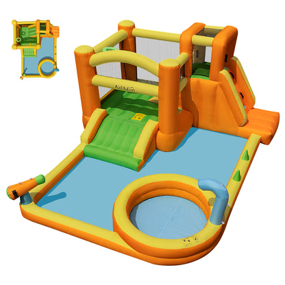 INFLATEFLY Inflatable Water Slide, 9-in-1 Bounce House Water Park with Trampoline, Pool, Climbing Wall, Water Cannon, Slides and Basketball Hoop, Kid Bouncy Castle for Outdoor Indoor Backyard Fun