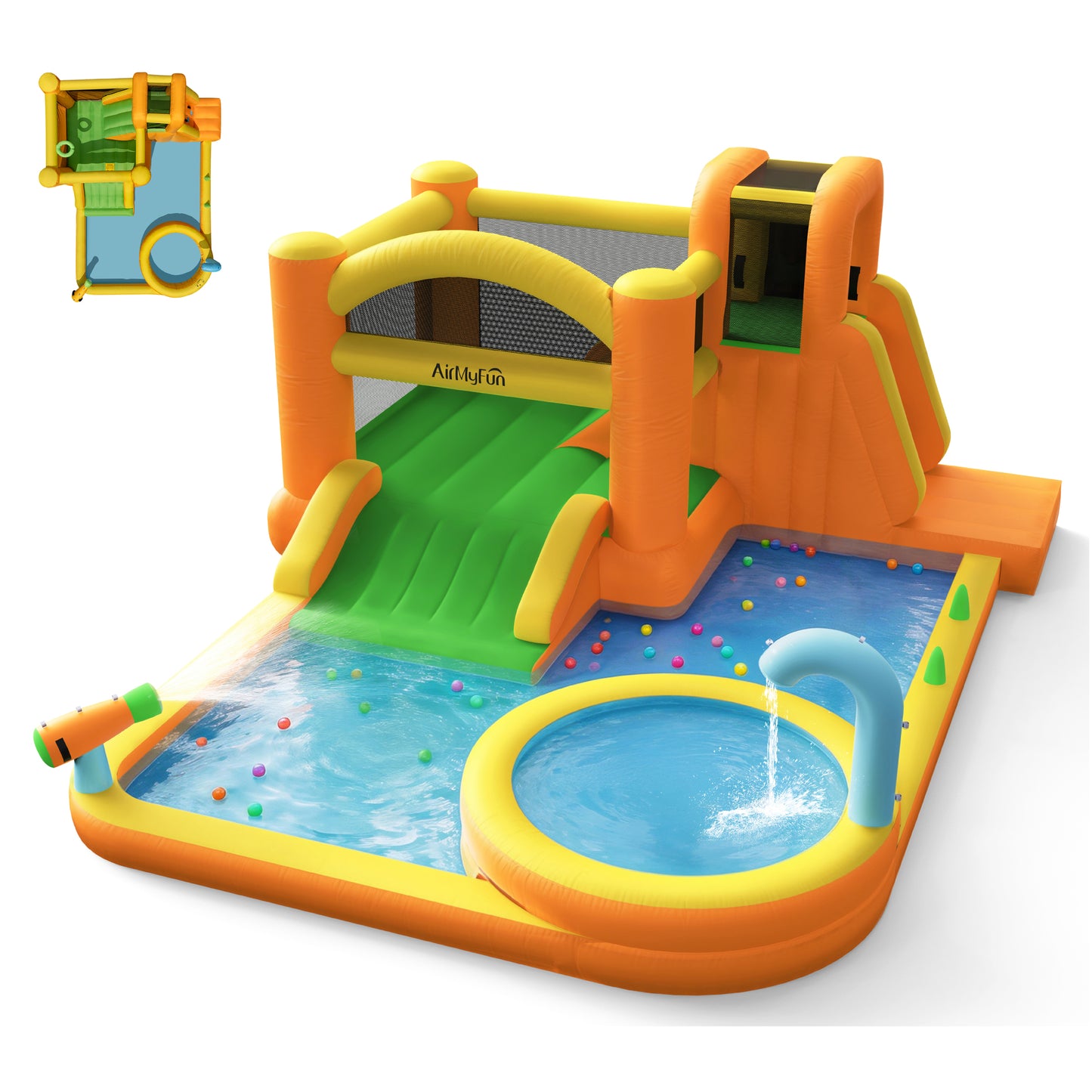INFLATEFLY Inflatable Water Slide, 9-in-1 Bounce House Water Park with Trampoline, Pool, Climbing Wall, Water Cannon, Slides and Basketball Hoop, Kid Bouncy Castle for Outdoor Indoor Backyard Fun