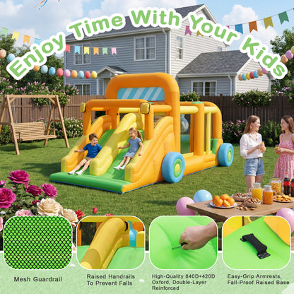 INFLATEFLY Inflatable Bounce House, Car Theme Indoor & Outdoor Play Center with 2 Slides, Basketball Hoop, Obstacle Course, for Ages 3-8