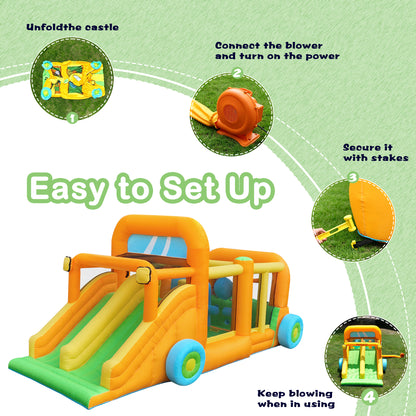 INFLATEFLY Inflatable Bounce House, Car Theme Indoor & Outdoor Play Center with 2 Slides, Basketball Hoop, Obstacle Course, for Ages 3-8