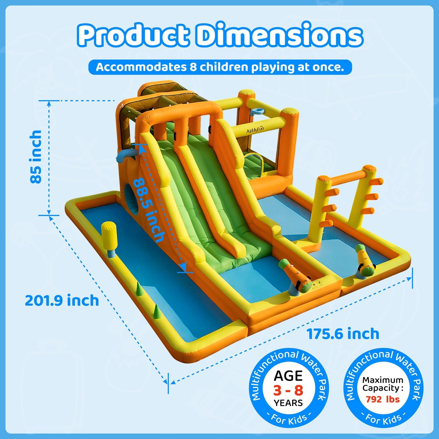 INFLATEFLY Inflatable Water Slide, 13 in 1 Water Bounce House for Kids Backyard with Double Slides,Splash Pool, Climbing Wall, 2 Water Cannons, Basketball Hoop, Inflatable Water Park with Blower