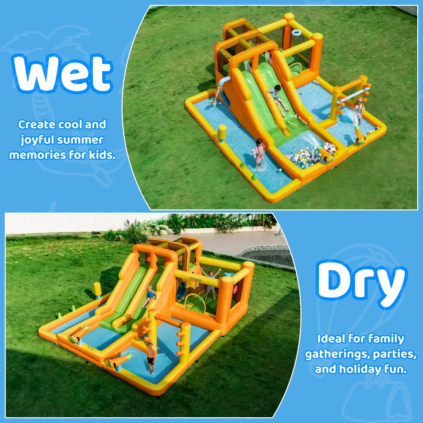INFLATEFLY Inflatable Water Slide, 13 in 1 Water Bounce House for Kids Backyard with Double Slides,Splash Pool, Climbing Wall, 2 Water Cannons, Basketball Hoop, Inflatable Water Park with Blower